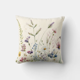 Watercolor Wildflower Throw Pillow