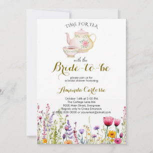 Watercolor Wildflower Time for Tea Bridal shower Invitation