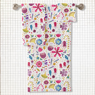 Watercolor Wildflower Unique Bath Towel Set