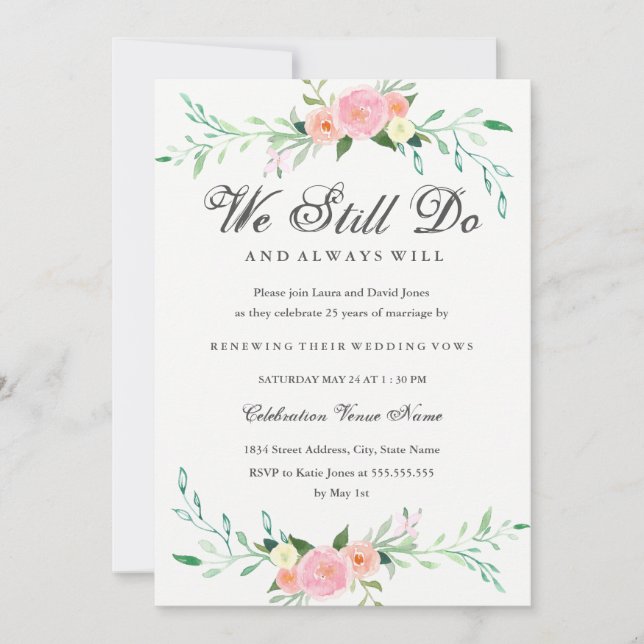 Watercolor Wildflower Vow Renewal Anniversary Invitation (Front)