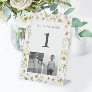 Watercolor Wildflower Wedding Age Table Number Pedestal Sign