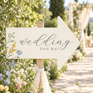 Watercolor Wildflower Wedding Arrow Direction Sign