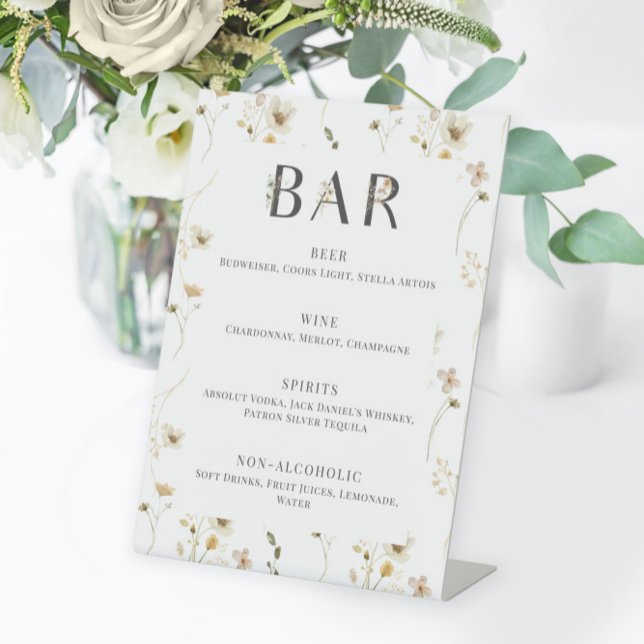 Watercolor Wildflower Wedding Bar Menu Pedestal Sign (Creator Uploaded)