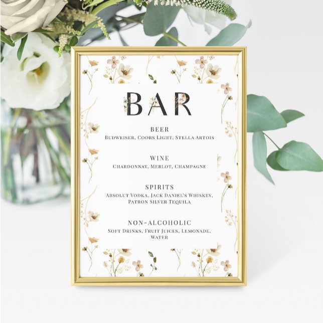 Watercolor Wildflower Wedding Bar Menu Sign (Creator Uploaded)