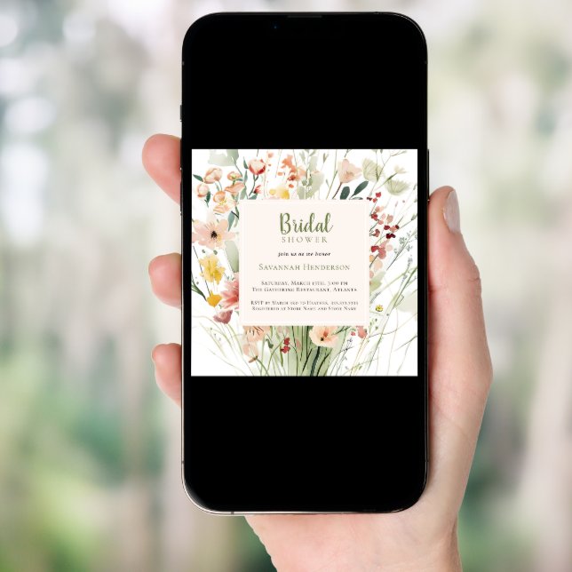 Watercolor Wildflower Wedding Bridal Shower Invitation (Front Digital)