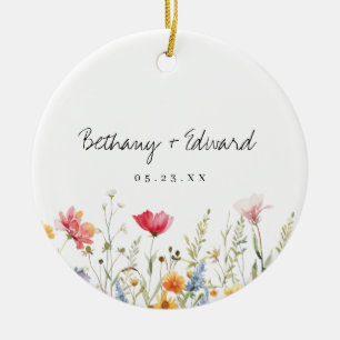 Watercolor Wildflower Wedding Ceramic Ornament