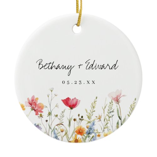 Watercolor Wildflower Wedding Ceramic Ornament