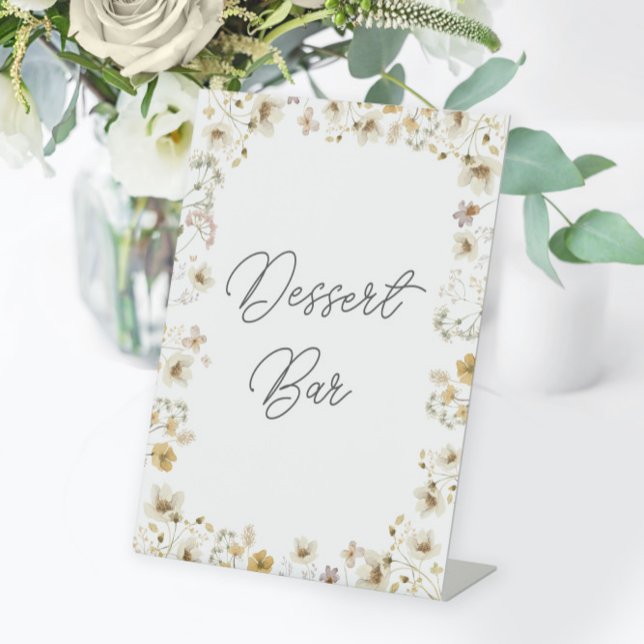 Watercolor Wildflower Wedding Dessert Bar Pedestal Sign (Creator Uploaded)