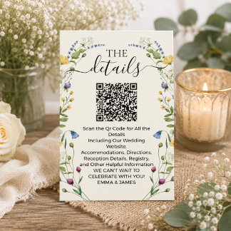 Watercolor Wildflower Wedding Details OR-Code Enclosure Card