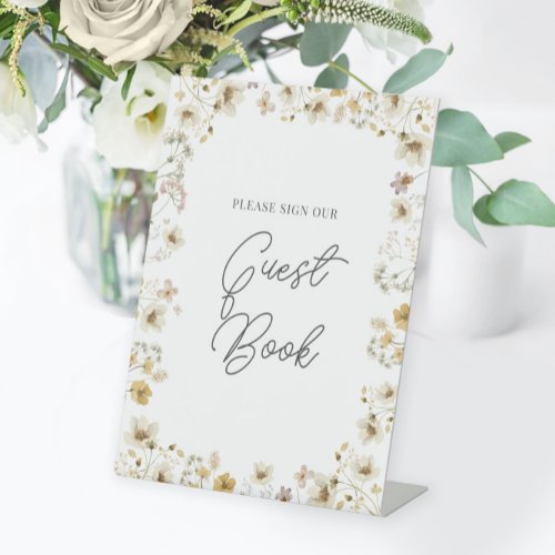 Watercolor Wildflower Wedding Guest Book Pedestal Sign