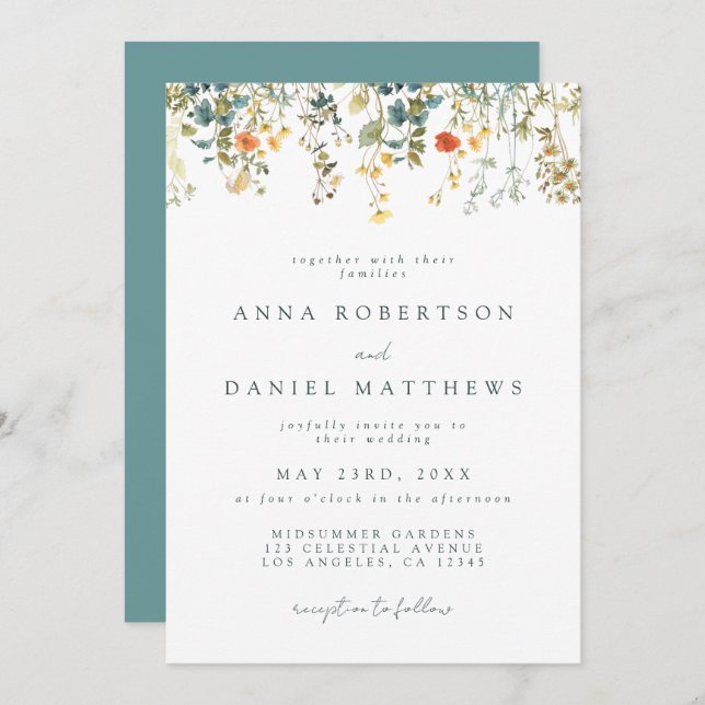 Watercolor Wildflower Wedding Invitation (Front/Back)