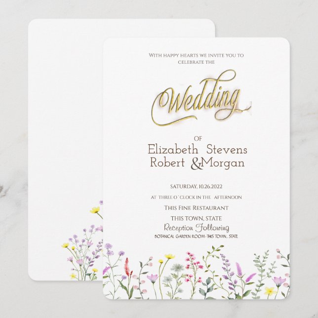 Watercolor Wildflower Wedding Invitation (Front/Back)