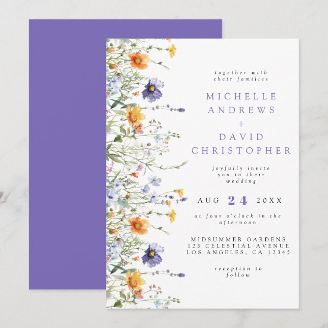 Watercolor Wildflower Wedding Invitation (Front/Back)