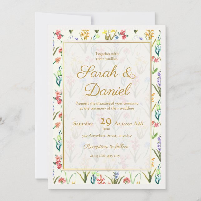 Watercolor Wildflower Wedding Invitation Editable  (Front)