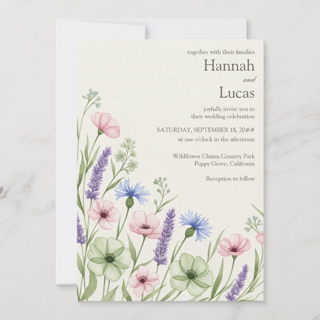 Watercolor Wildflower Wedding Invitation Template (Front)