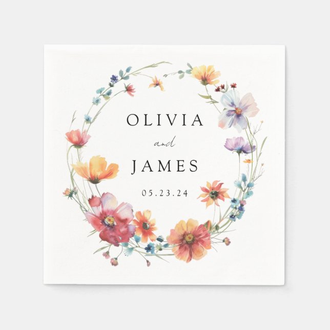 Watercolor Wildflower Wedding Napkins (Front)