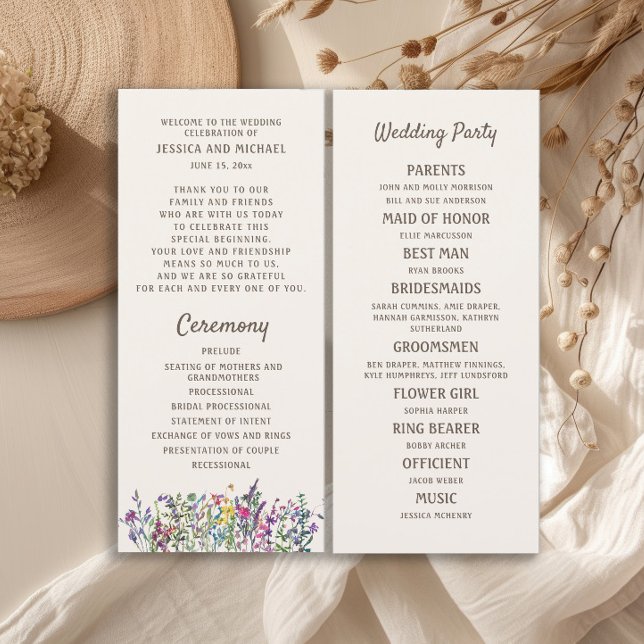 Watercolor Wildflower Wedding Program  (Watercolor wildflowers wedding program)