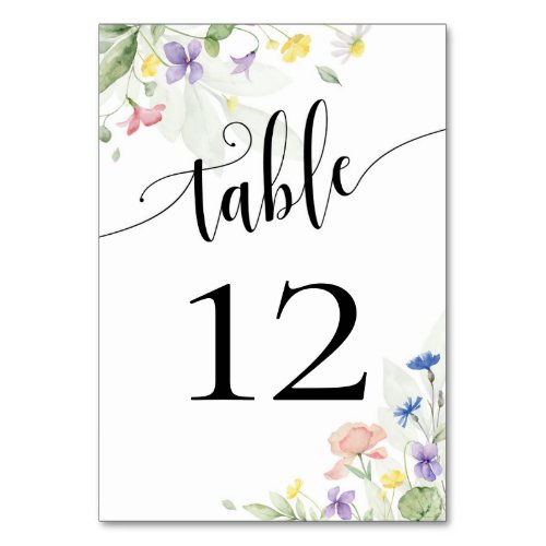 Watercolor Wildflower Wedding Rainbow Floral Pansy Table Number