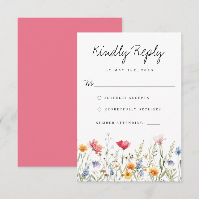 Watercolor Wildflower Wedding RSVP Card (Front/Back)