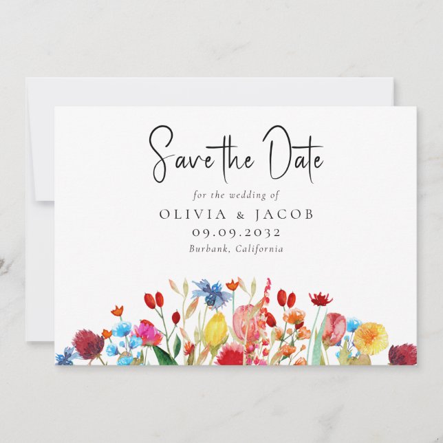 Watercolor Wildflower Wedding Save the Date Invitation (Front)