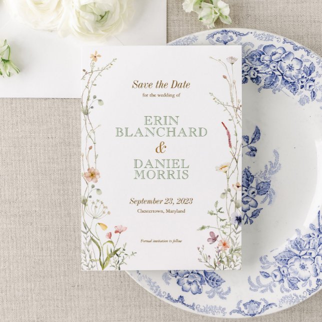 Watercolor Wildflower Wedding Save the Date Invitation (Immerse your guests in the romance of nature with our Watercolor Wildflower Wedding Collection.)