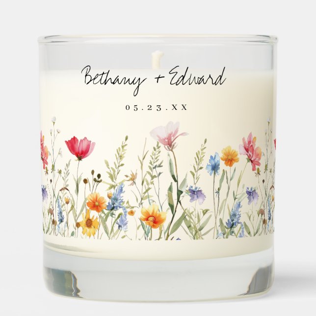 Watercolor Wildflower Wedding Scented Candle (Front)