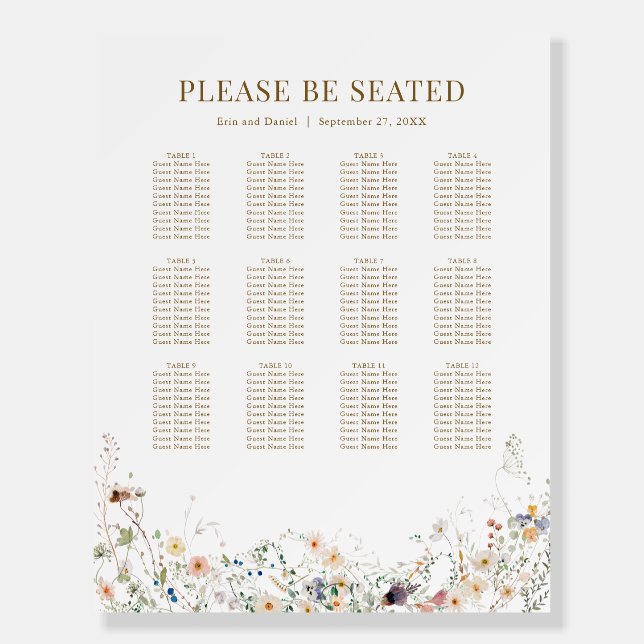 Watercolor Wildflower Wedding Seating Chart Foam Board (Front)