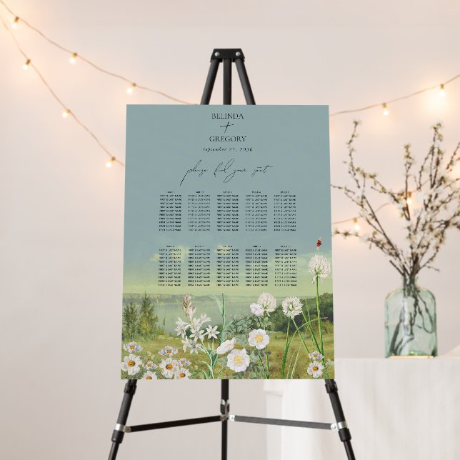 Watercolor Wildflower Wedding Seating Chart Foam Board (In Situ (Stand))