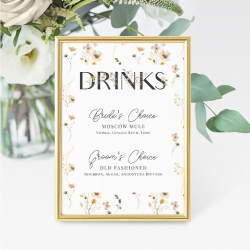 Watercolor Wildflower Wedding Signature Drink Sign