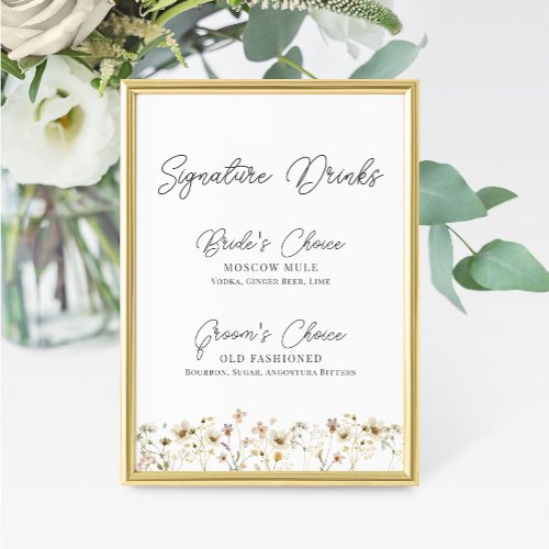 Watercolor Wildflower Wedding Signature Drink Sign