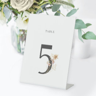 Watercolor Wildflower Wedding Table Number 5 Pedestal Sign