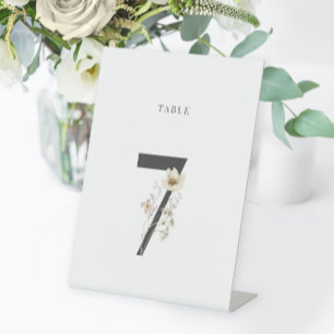 Watercolor Wildflower Wedding Table Number 7 Pedestal Sign