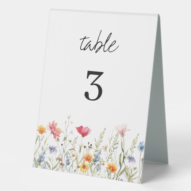 Watercolor Wildflower Wedding Table Number Table Tent (Front)