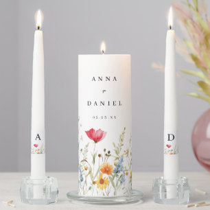 Watercolor Wildflower Wedding Unity Candle Set