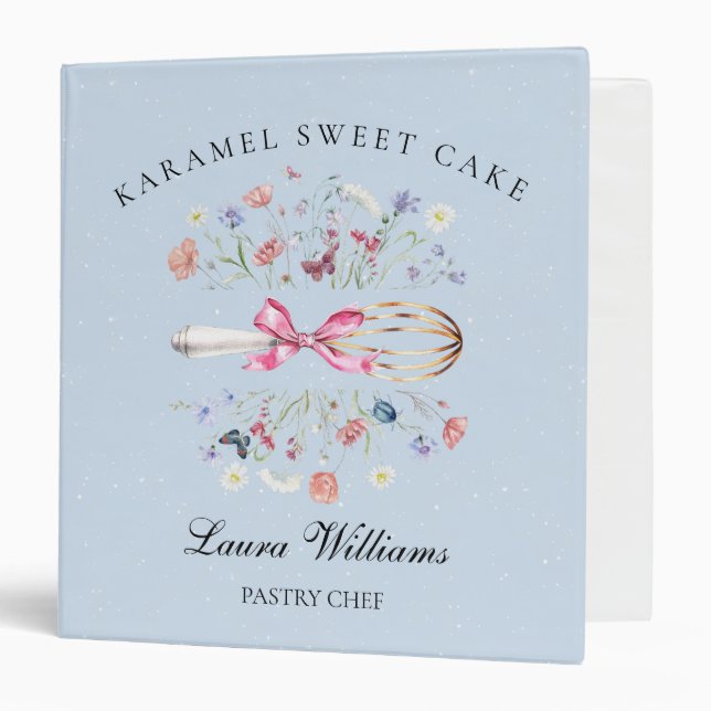 Watercolor Wildflower Whisk Cooking Bakery 3 Ring Binder (Front/Inside)