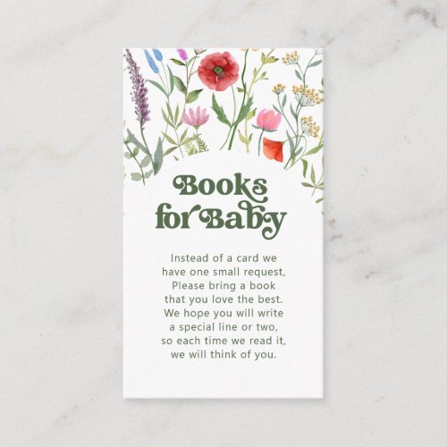 Watercolor Wildflower White Books for Baby Shower Enclosure Card