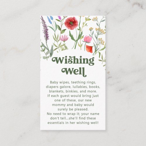 Watercolor Wildflower White Wishing Well Enclosure Card