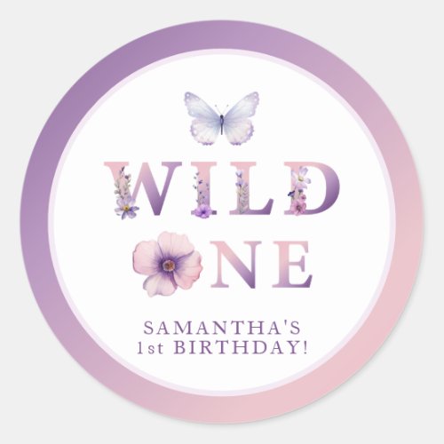 Watercolor Wildflower Wild One 1st Birthday  Classic Round Sticker