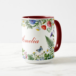 Watercolor Wildflower with Custom Name Mug