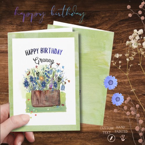Watercolor Wildflower Wooden Bucket Granny  Card