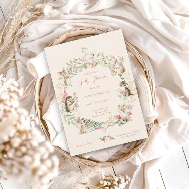 Watercolor Wildflower Woodland Animals Baby Shower Invitation (Creator Uploaded)