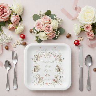 Watercolor Wildflower Woodland Animals Baby Shower Paper Plates