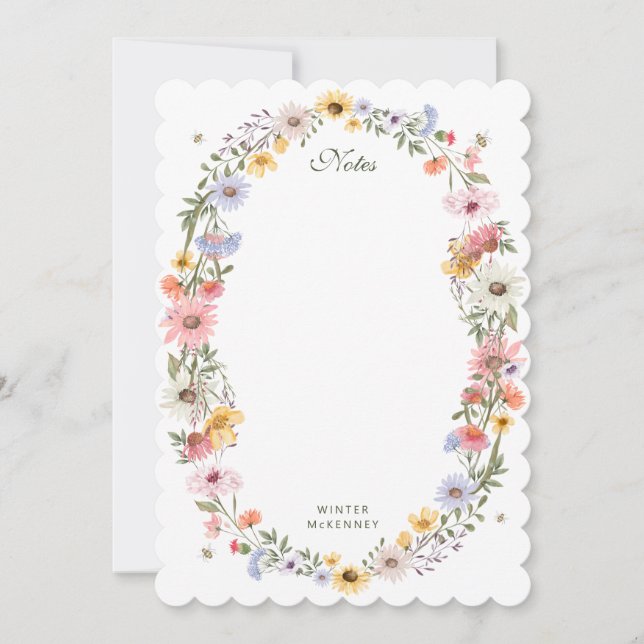 Watercolor Wildflower Wreath Bee Personalized Name Invitation (Front)