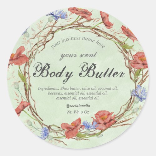 watercolor wildflower wreath body butter classic r classic round sticker
