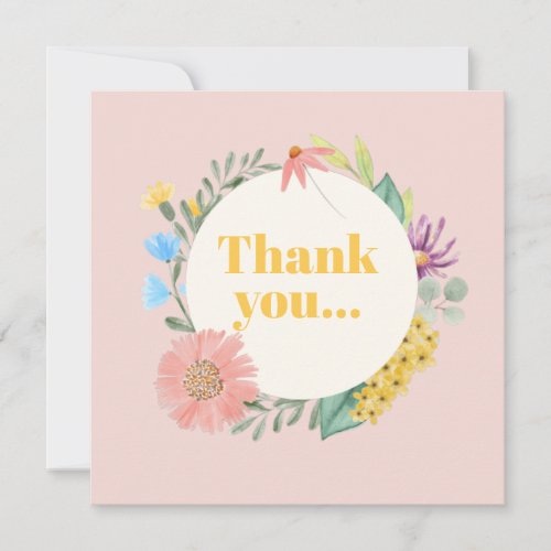 Watercolor Wildflower Wreath First Birthday Thank You Card