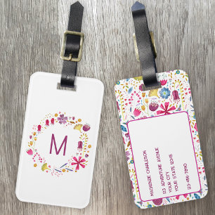 Watercolor Wildflower Wreath Monogram Personalized Luggage Tag