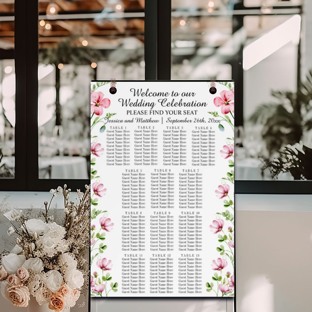 Watercolor Wildflowers 13 Tables Wedding Seating Foam Board (Creator Uploaded)
