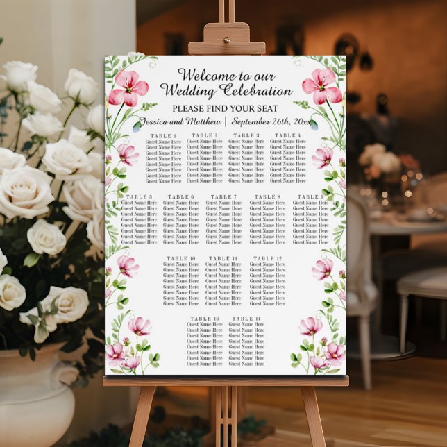Watercolor Wildflowers 14 Tables Wedding Seating Foam Board (Creator Uploaded)