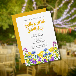 Watercolor Wildflowers 30th Birthday Party Invitation
