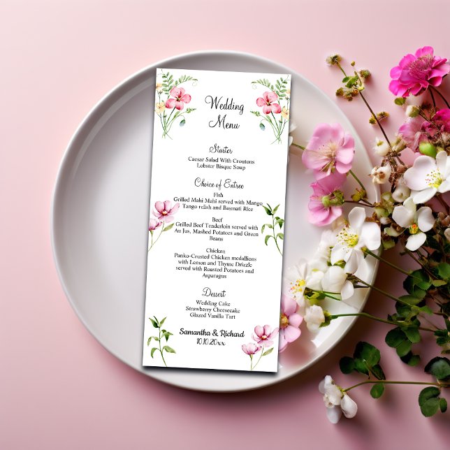Watercolor Wildflowers 4x9'' Wedding Menu (Creator Uploaded)